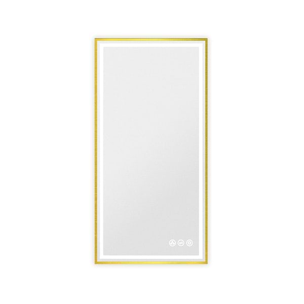 Mage Brushed Gold 18x36" Framed Rectangle LED Mirror