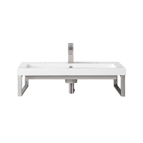 James Martin Vanities Boston Brushed Nickel 32" Floating Sink with White Integrated Top