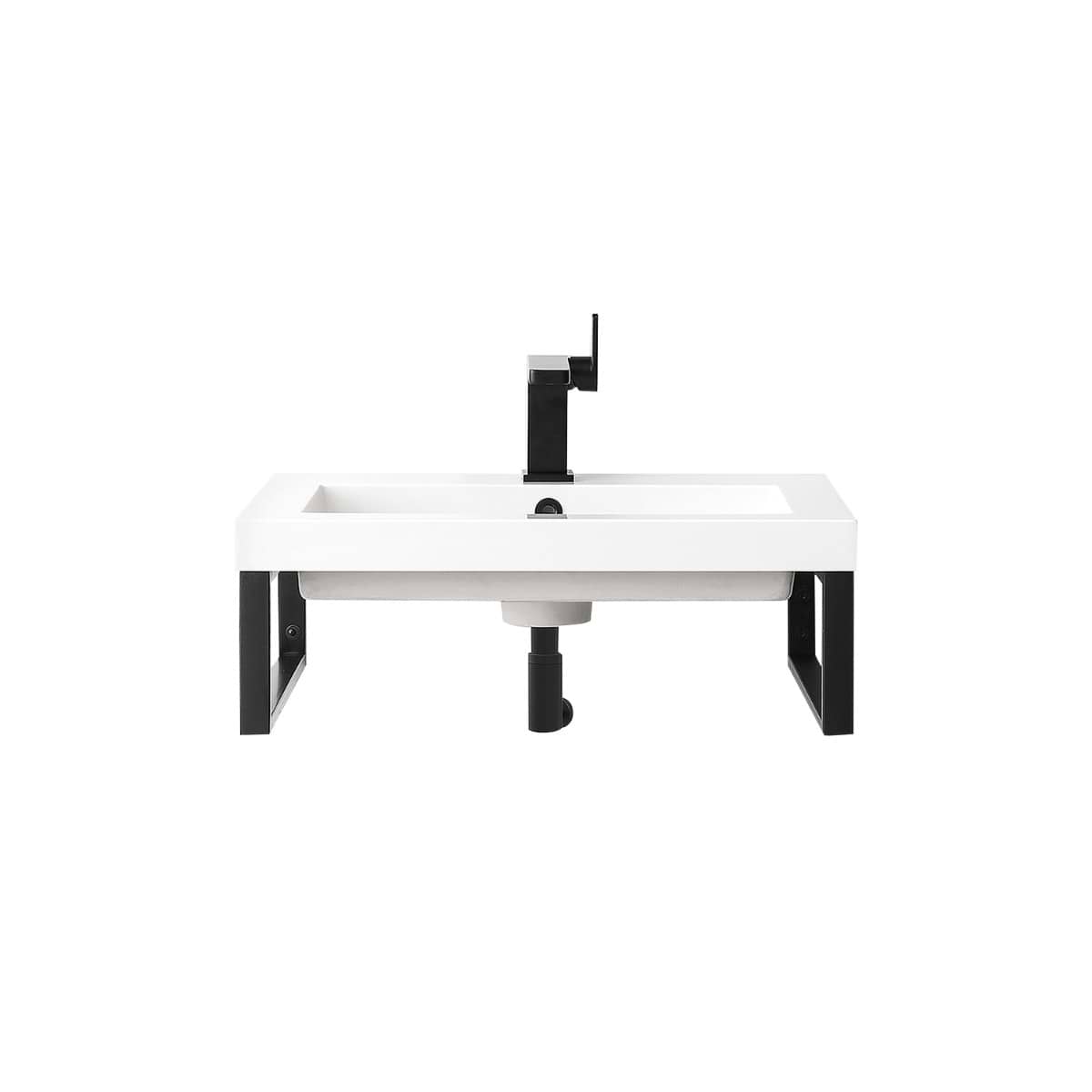 James Martin Vanities Boston Matte Black 24" Floating Sink with White Integrated Top