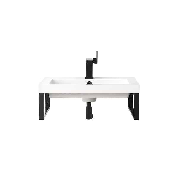 James Martin Vanities Boston Matte Black 24" Floating Sink with White Integrated Top
