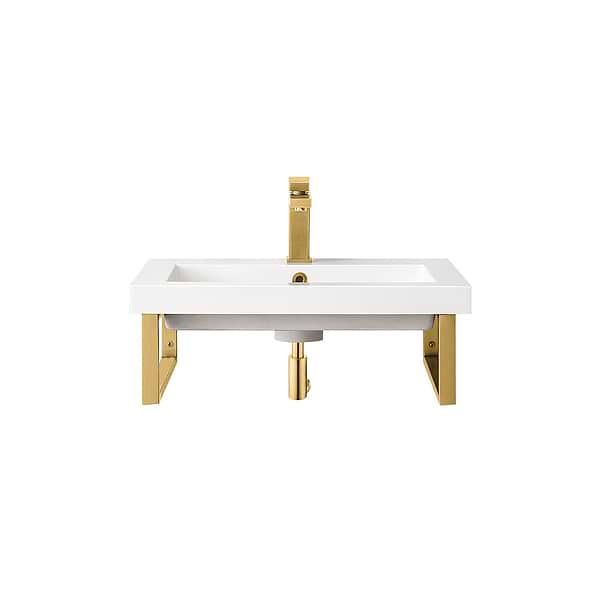 James Martin Vanities Boston Radiant Gold 24" Floating Sink with White Integrated Top