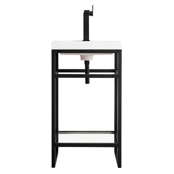 James Martin Vanities Boston Matte Black 20" Freestanding Vanity with White Integrated Top