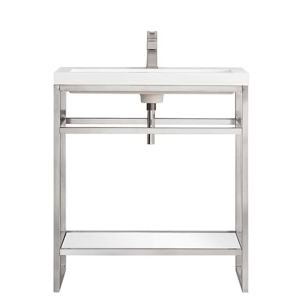 James Martin Vanities Boston Brushed Nickel 32" Freestanding Vanity with White Integrated Top