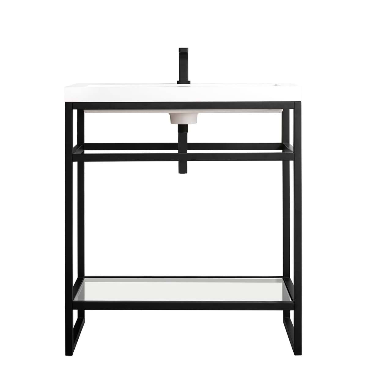 James Martin Vanities Boston Matte Black 32" Freestanding Vanity with White Integrated Top