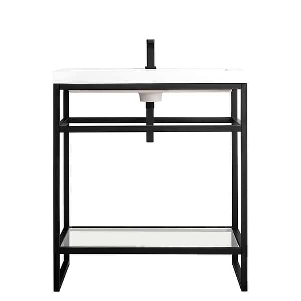 James Martin Vanities Boston Matte Black 32" Freestanding Vanity with White Integrated Top