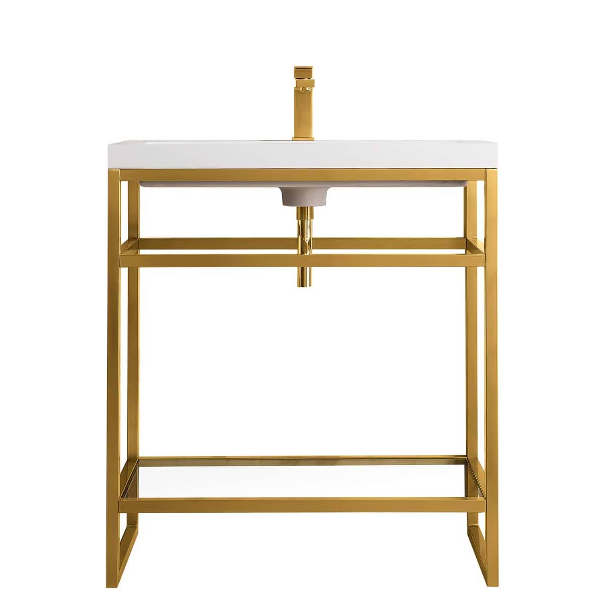 James Martin Vanities Boston Radiant Gold 32" Freestanding Vanity with White Integrated Top