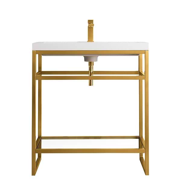 James Martin Vanities Boston Radiant Gold 32" Freestanding Vanity with White Integrated Top