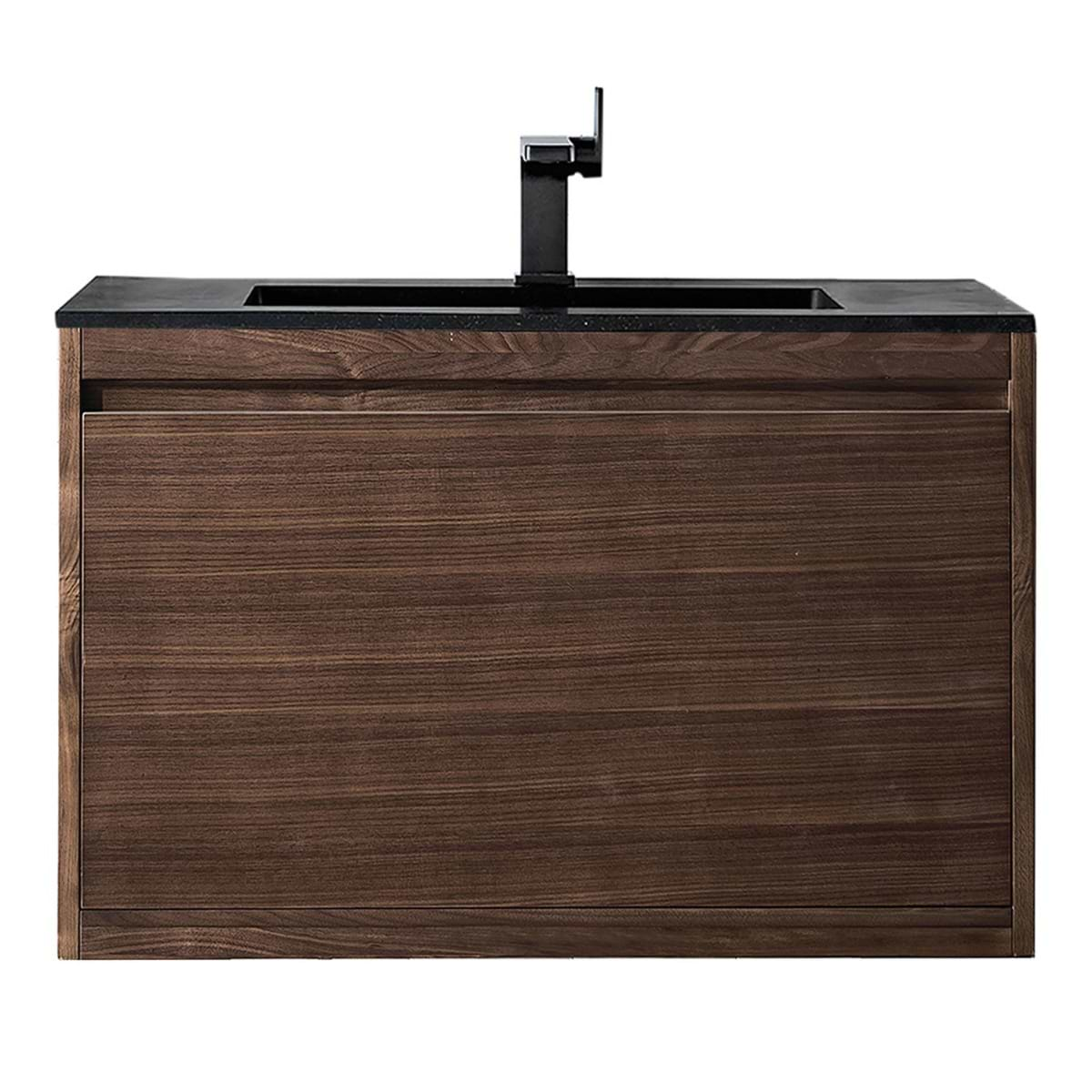 James Martin Vanities Mantova Mid-Century Walnut 32" Floating Vanity with Charcoal Black Integrated Top