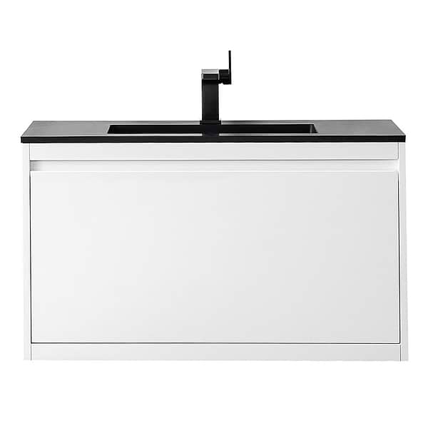 James Martin Vanities Mantova Glossy White 36" Floating Vanity with Charcoal Black Integrated Top