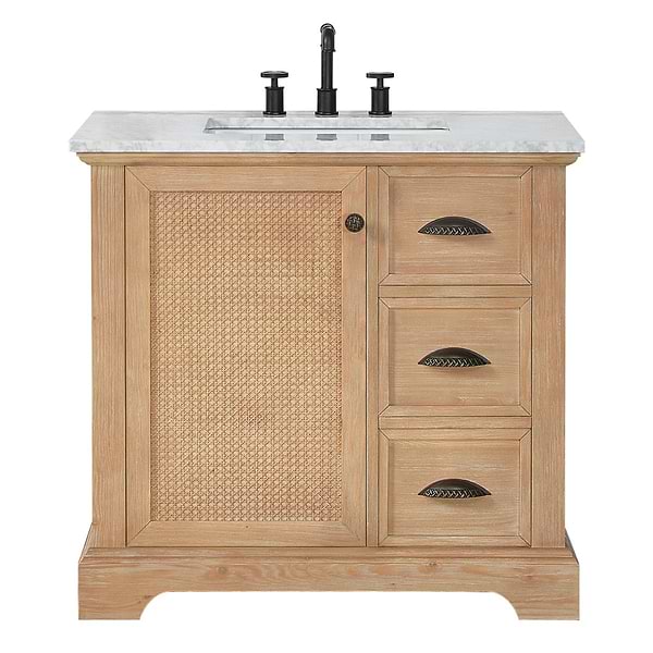 Olivier Blonde Wood 36" Single Vanity with Carrara Marble Top