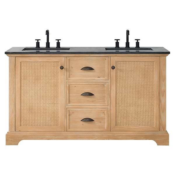 Olivier Blonde Wood 60" Double Vanity with Black Marble Top