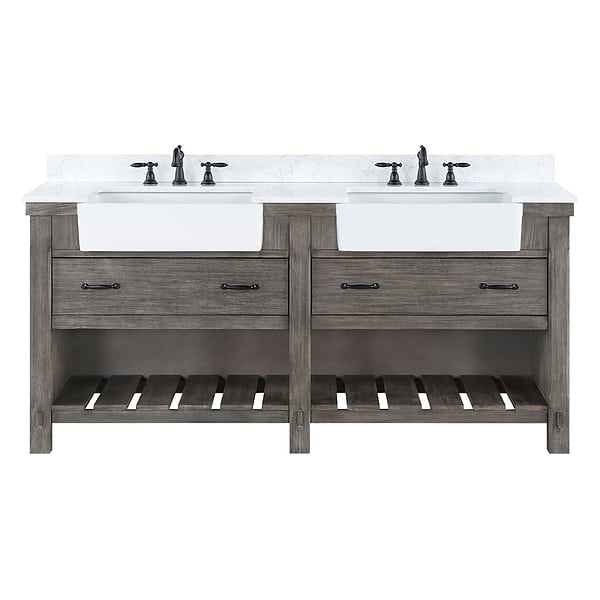 Inwood Gray Oak 72" Double Vanity with White Stone Top and Farmhouse Sink