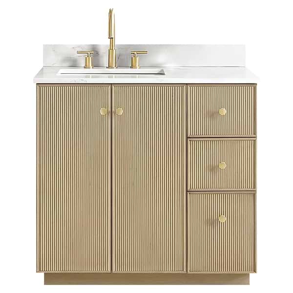 Florencia Blonde Oak 36" Single Vanity with Pacific White Quartz Top