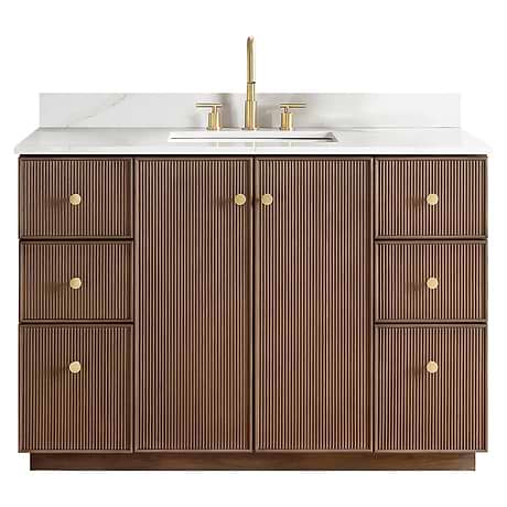 Florencia Brown Oak 48" Single Vanity with Pacific White Quartz Top