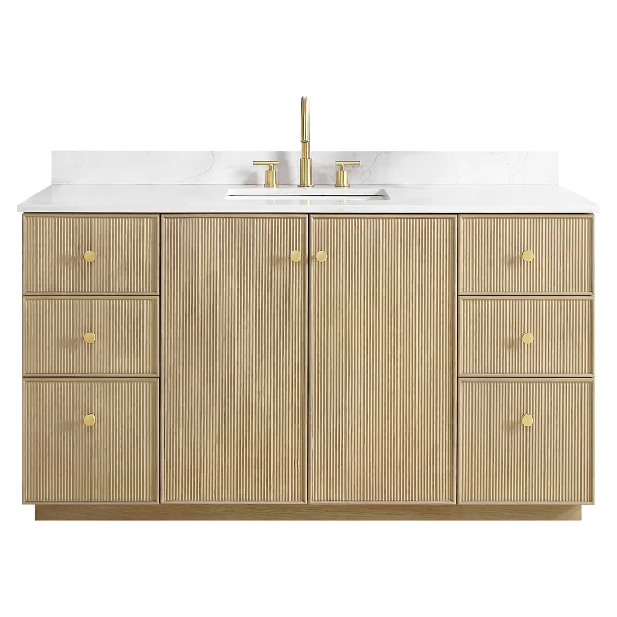Florencia Blonde Oak 60" Single Vanity with Pacific White Quartz Top