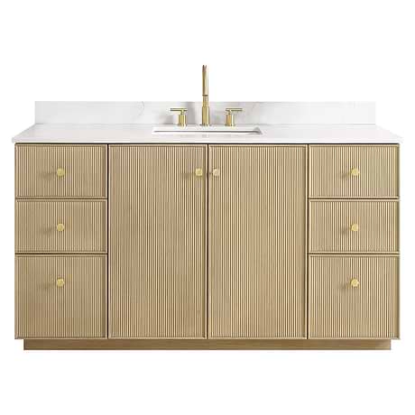 Florencia Blonde Oak 60" Single Vanity with Pacific White Quartz Top