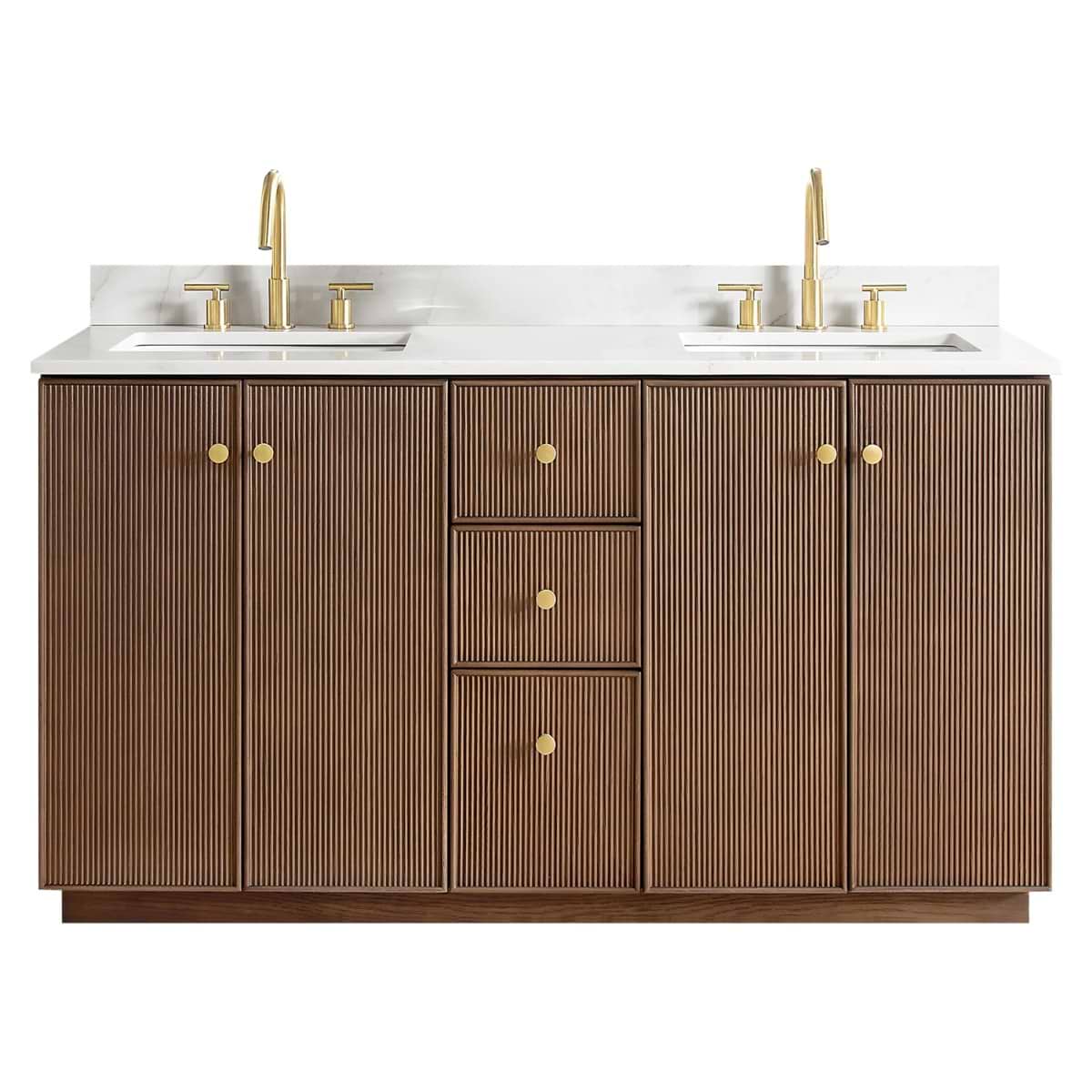 Florencia Brown Oak 60" Double Vanity with Pacific White Quartz Top