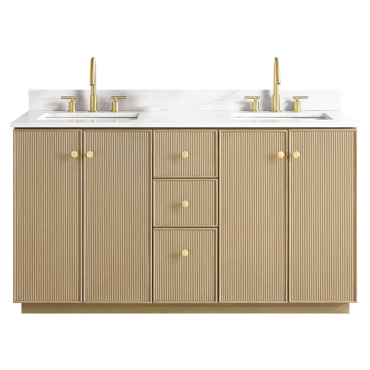 Florencia Blonde Oak 60" Double Vanity with Pacific White Quartz Top