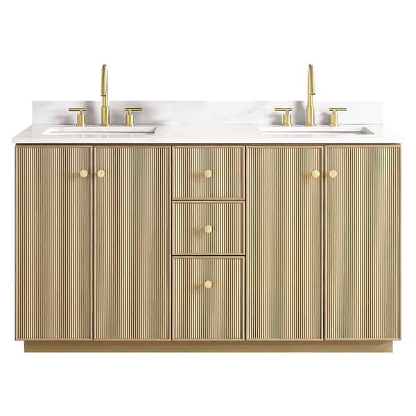 Florencia Blonde Oak 60" Double Vanity with Pacific White Quartz Top