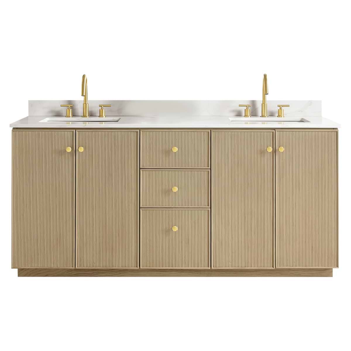 Florencia Blonde Oak 72" Double Vanity with Pacific White Quartz Top