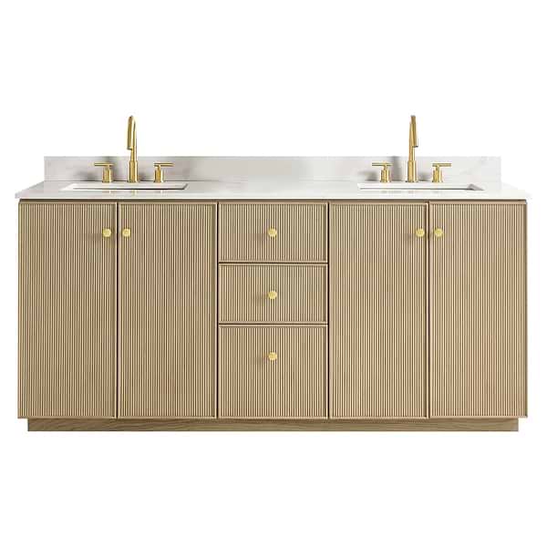 Florencia Blonde Oak 72" Double Vanity with Pacific White Quartz Top