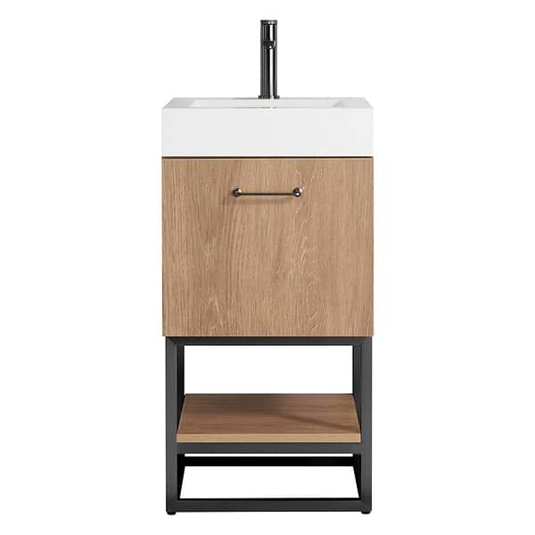 Ithica White Oak 18" Single Vanity and Black Hardware with White Intergrated Top