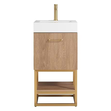 Ithica White Oak 18" Single Vanity and Gold Hardware with White Intergrated Top