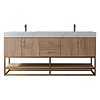 Ithica White Oak 72" Double Vanity and Gold Hardware with Atlantic Stone Top