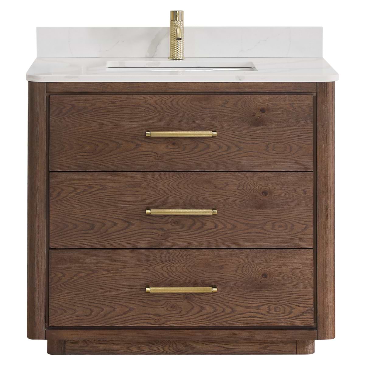 Genora Brown Oak 36" Single Vanity with Pacific White Quartz Top