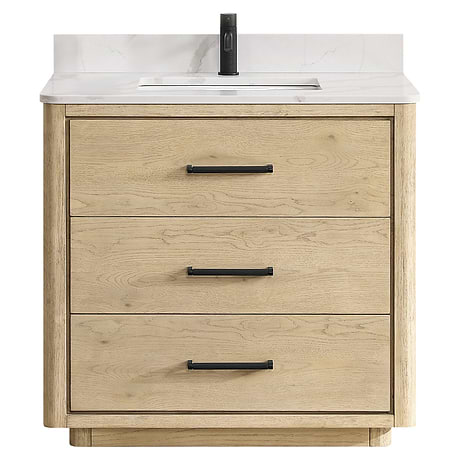 Genora Blonde Oak 36" Single Vanity with Pacific White Quartz Top