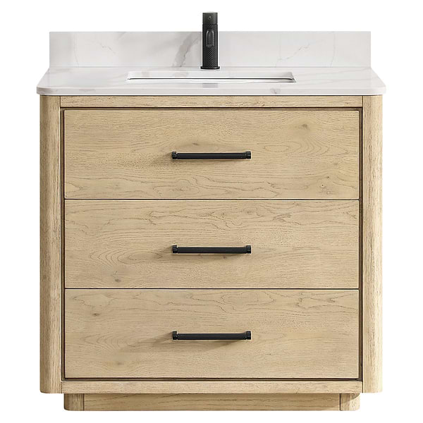 Genora Blonde Oak 36" Single Vanity with Pacific White Quartz Top