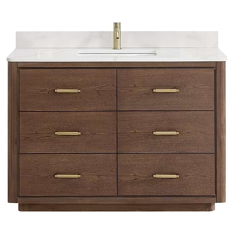 Genora Brown Oak 48" Single Vanity with Pacific White Quartz Top
