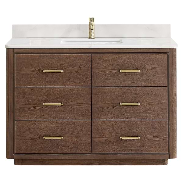 Genora Brown Oak 48" Single Vanity with Pacific White Quartz Top