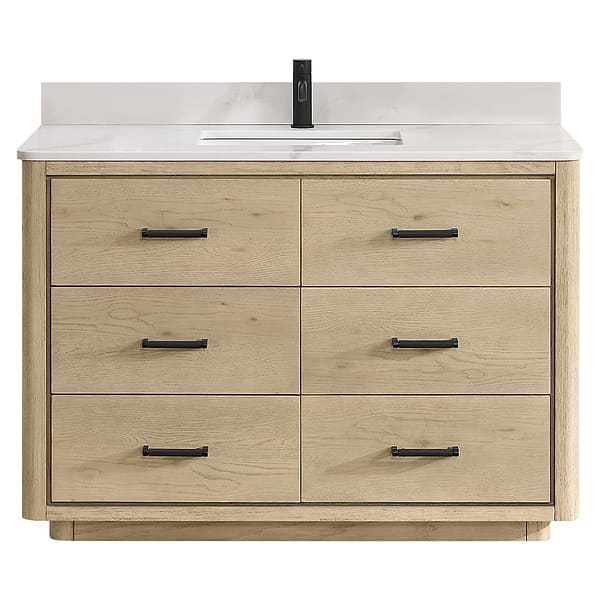 Genora Blonde Oak 48" Single Vanity with Pacific White Quartz Top