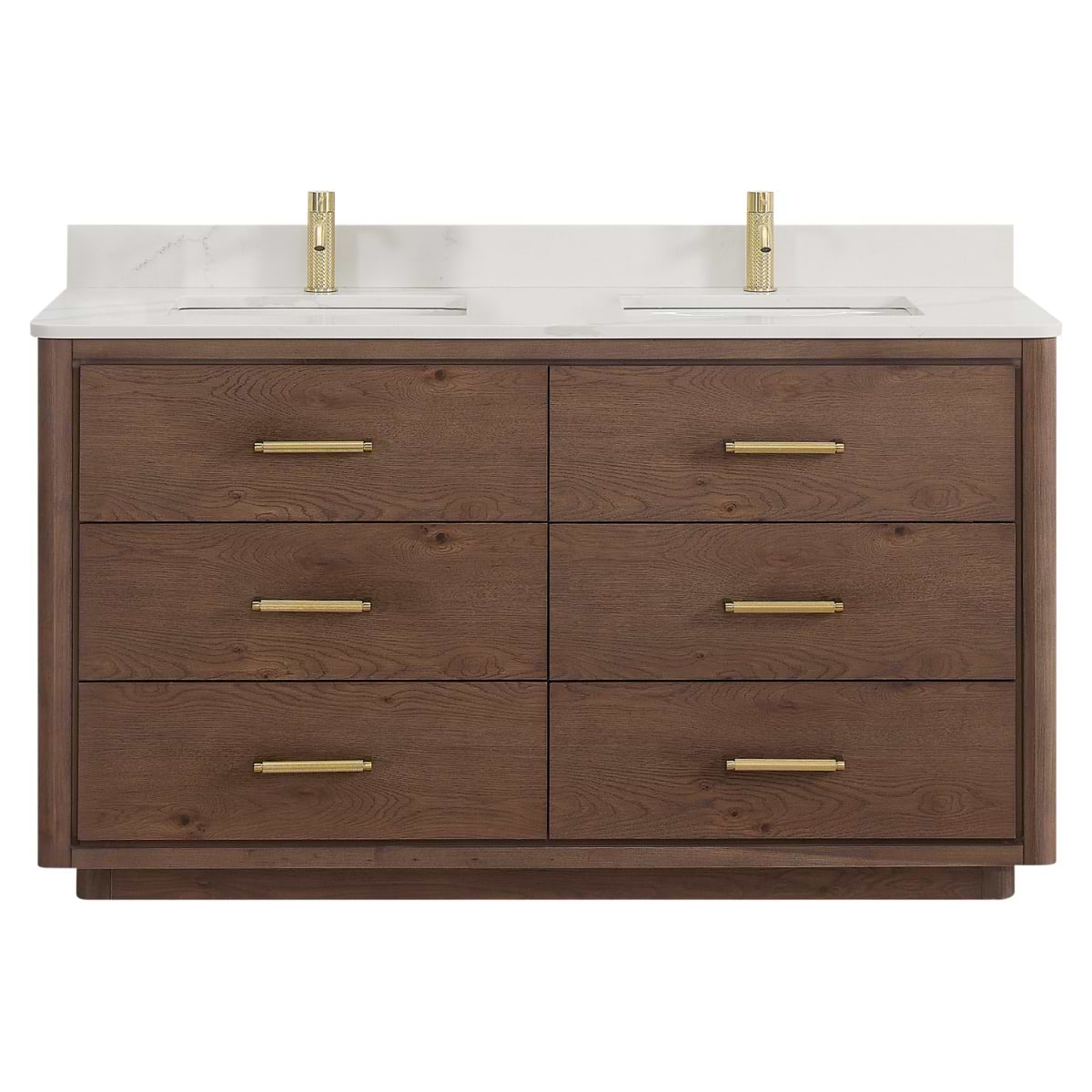 Genora Brown Oak 60" Double Vanity with Pacific White Quartz Top