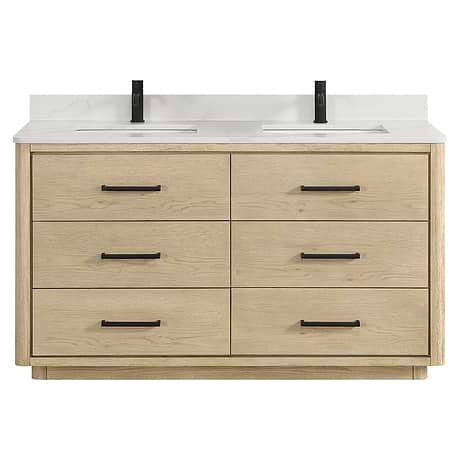 Genora Blonde Oak 60" Double Vanity with Pacific White Quartz Top