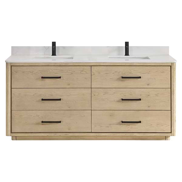 Genora Blonde Oak 72" Double Vanity with Pacific White Quartz Top