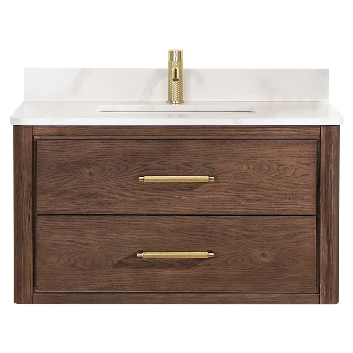 Riven Brown Oak 36" Single Vanity with Pacific White Quartz Top