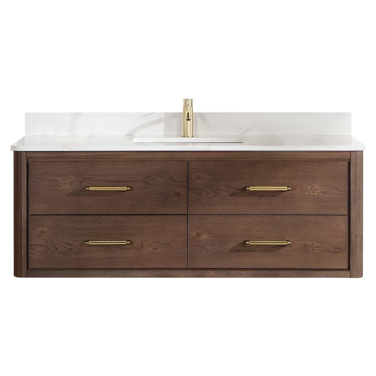 Riven Brown Oak 55" Single Vanity with Pacific White Quartz Top