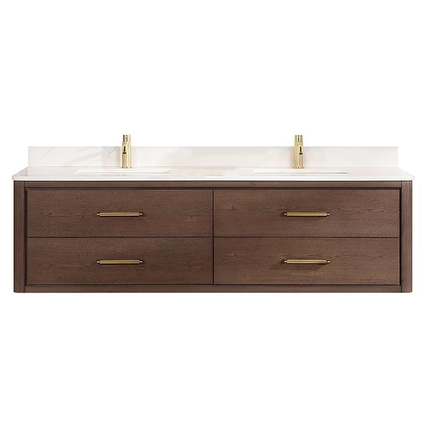 Riven Brown Oak 72" Double Vanity with Pacific White Quartz Top