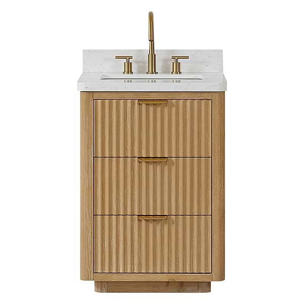 Solara Blonde Oak 24" Single Vanity with Bianco White Stone Top