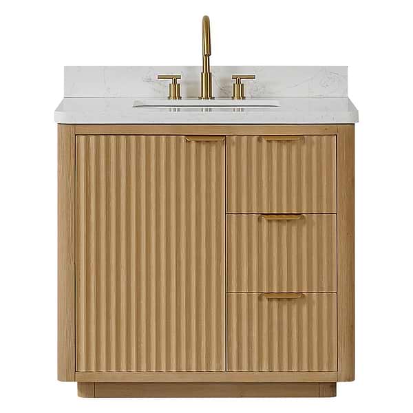 Solara Blonde Oak 36" Single Vanity with Bianco White Stone Top