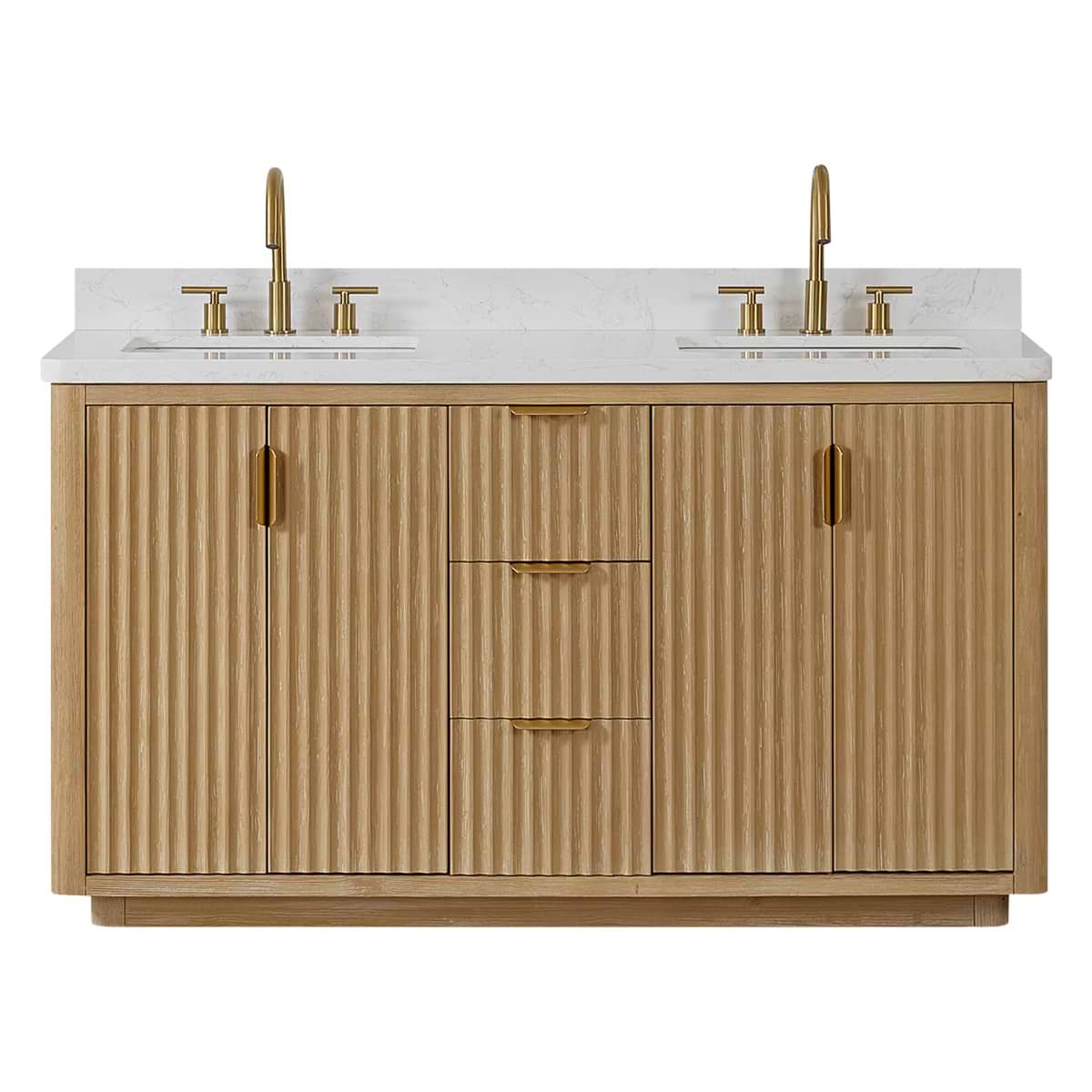 Solara Blonde Oak 60" Double Vanity with Bianco White Stone Top