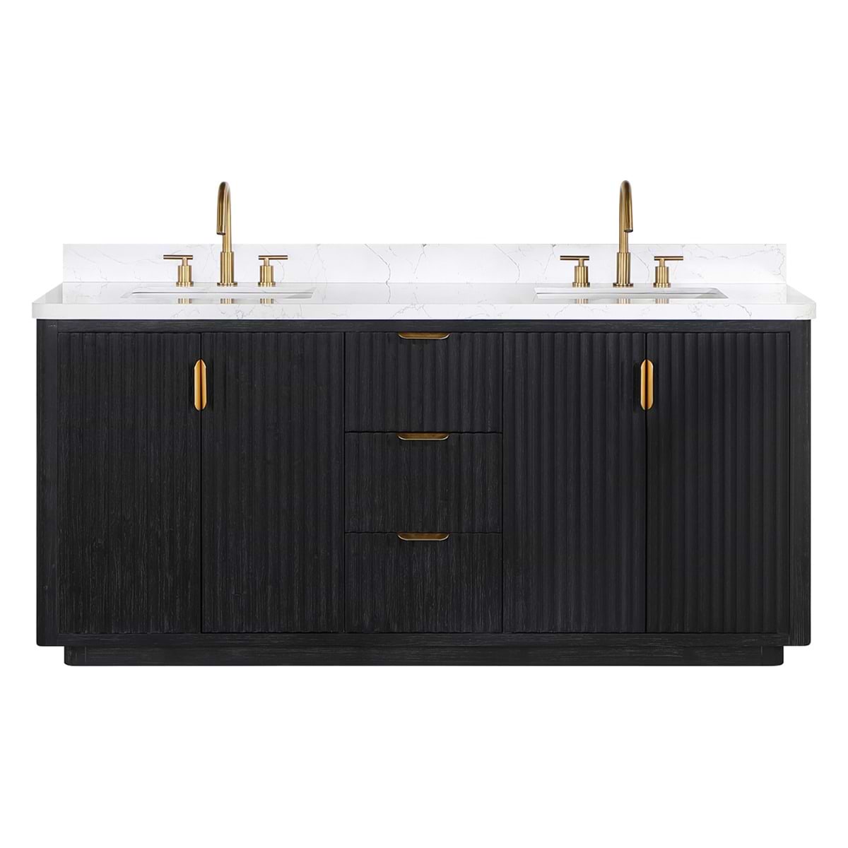 Solara Black Oak 72" Double Vanity with Bianco White Stone Top