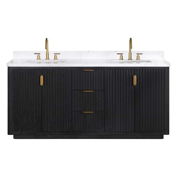 Solara Black Oak 72" Double Vanity with Bianco White Stone Top