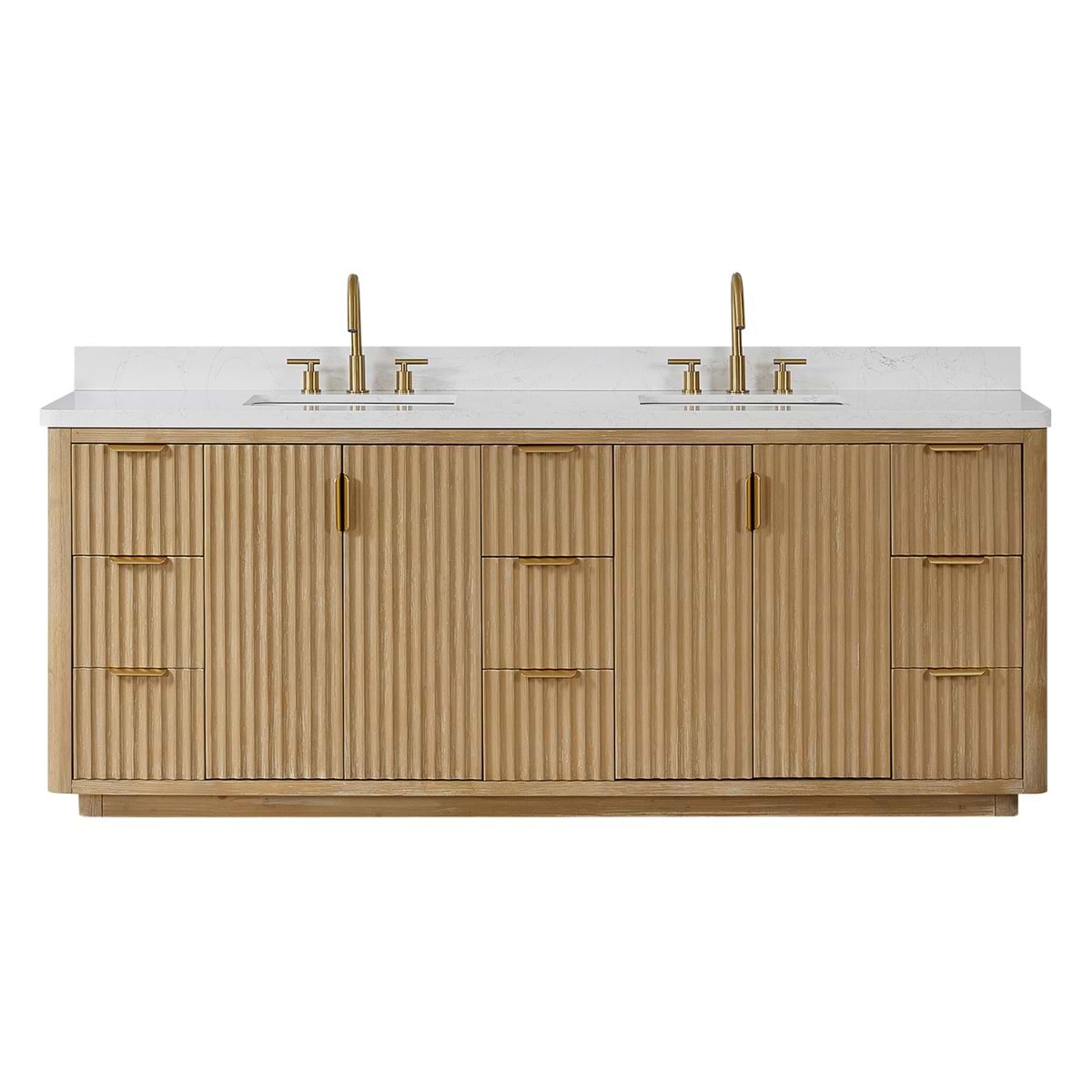 Solara Blonde Oak 84" Double Vanity with Bianco White Stone Top