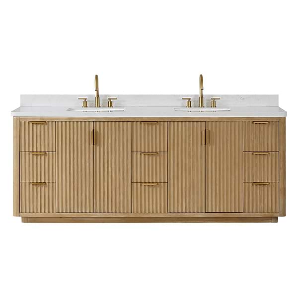 Solara Blonde Oak 84" Double Vanity with Bianco White Stone Top