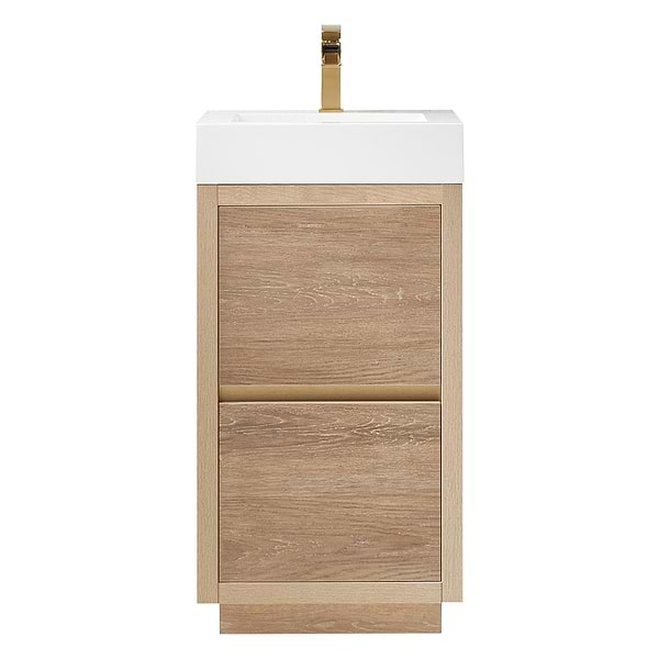 Serrano Blonde Oak 18" Single Freestanding Vanity with White Integrated Top