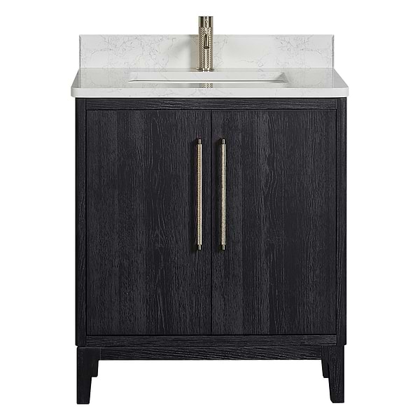 Kaitlin Black Oak 30" Single Vanity with White Composite Stone Top