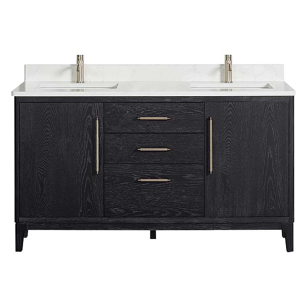 Kaitlin Black Oak 60" Double Vanity with White Composite Stone Top